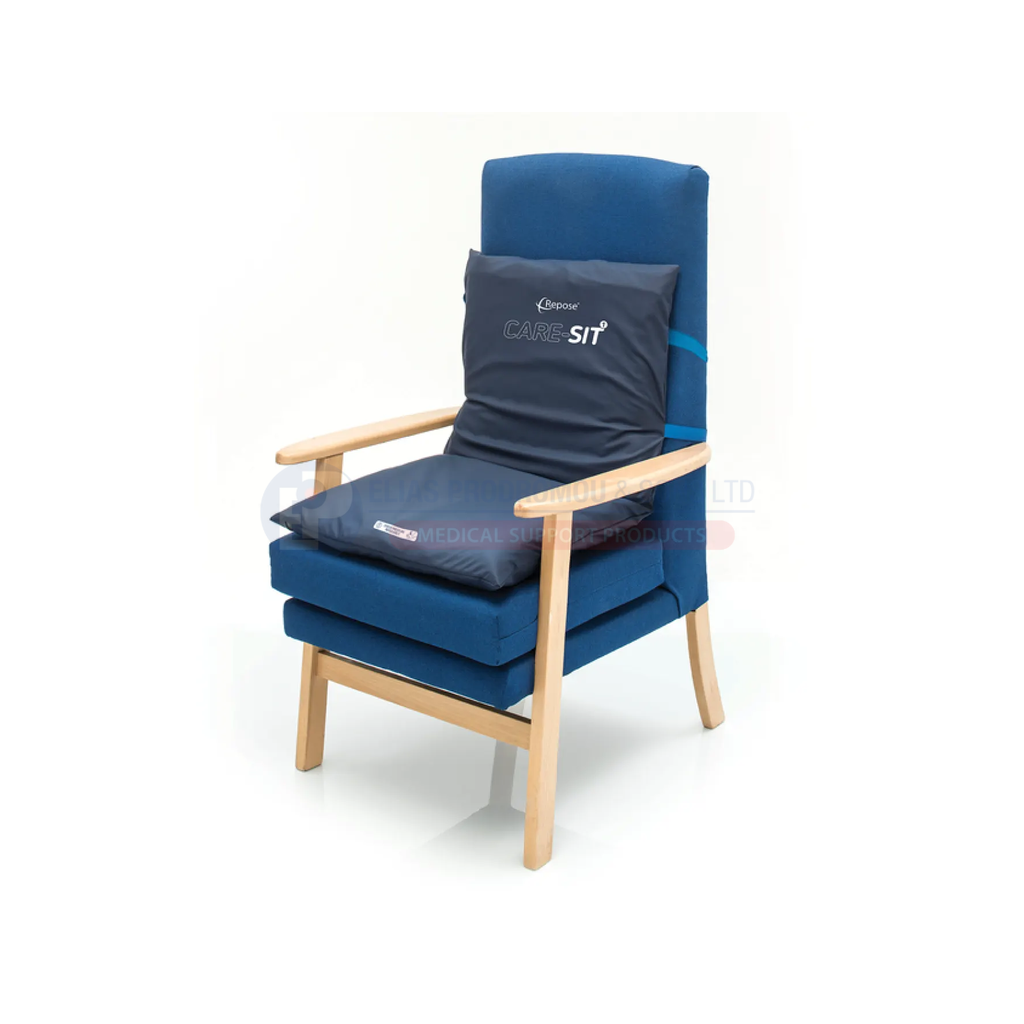 Care-Sit fitted to a static armchair. Representative Care-Sit shown with its required cover fitted; selected inner set is 45 cm. Cover and chair are not included.