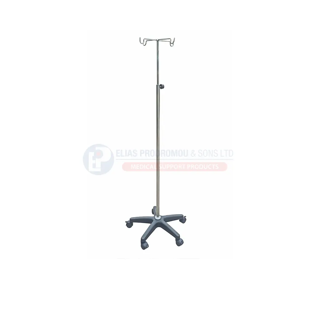 [102990] IV Stand with 4 Hooks Adjustable Height Plastic Base – 0806392