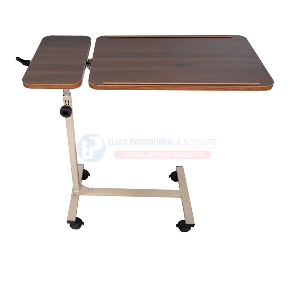 [102997] Reclining Overbed Table Adjustable with Wheels Brown – 0806645
