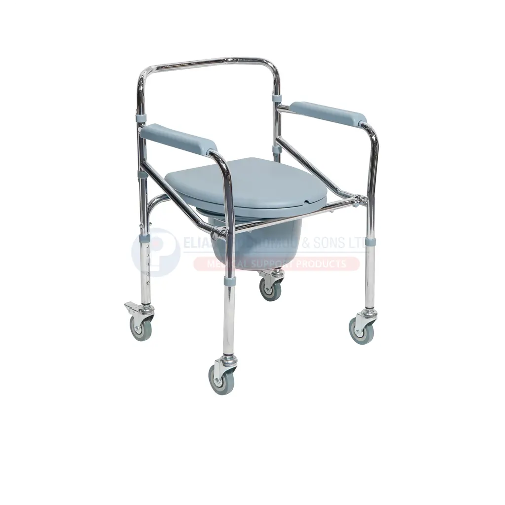 [101687] Folding Commode Chair with Wheels Adjustable Mobile Toilet Aid – 0809156