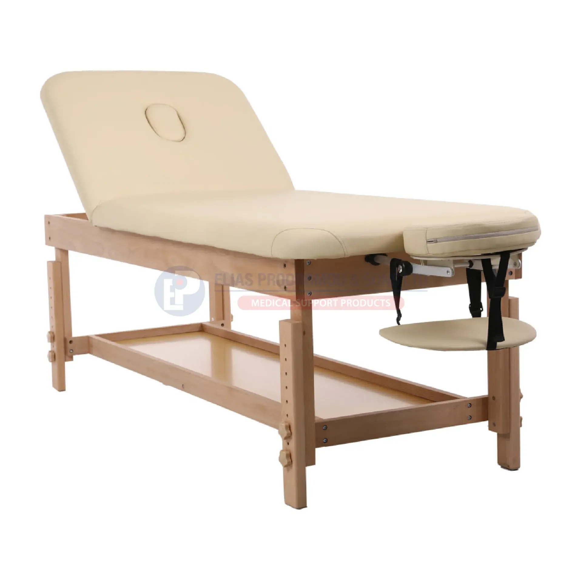 [103393] Wooden Examination Bed Beige Colour 70cm Width Physiotherapy Table Fixed Frame - 0812307