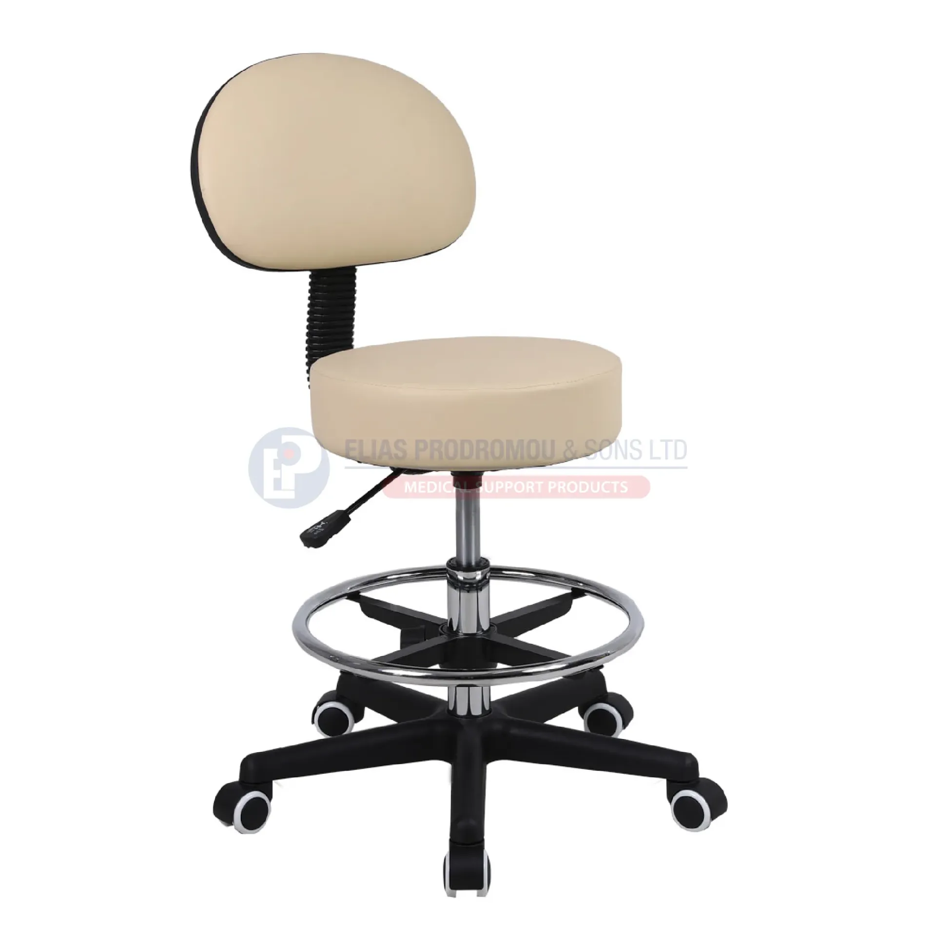 [103399] Wheeled Medical Stool with Backrest Adjustable Height Beige Colour - 0812312