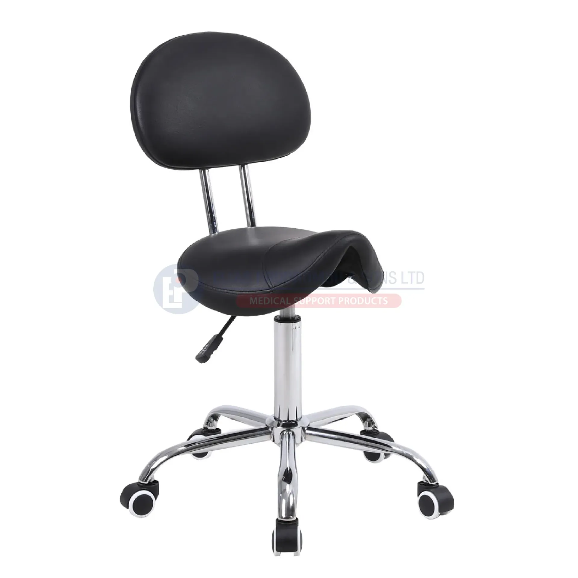 [103400] Wheeled Medical Stool Pony Type with Backrest Adjustable Height Black Colour - 0812313
